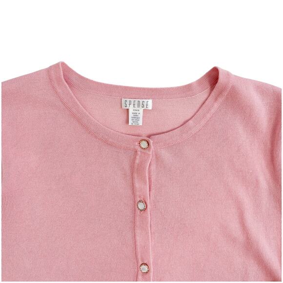 Spense Pink Cardigan | White & Gold Buttons | Coquette Soft Girl Romantic | M - Picture 5 of 7